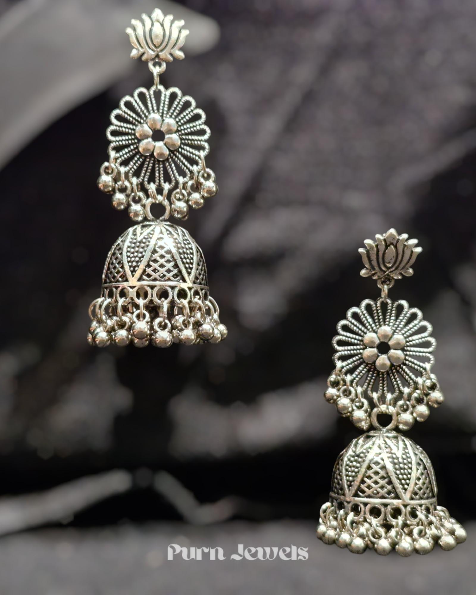 Kiara Lotus Oxidised Earrings