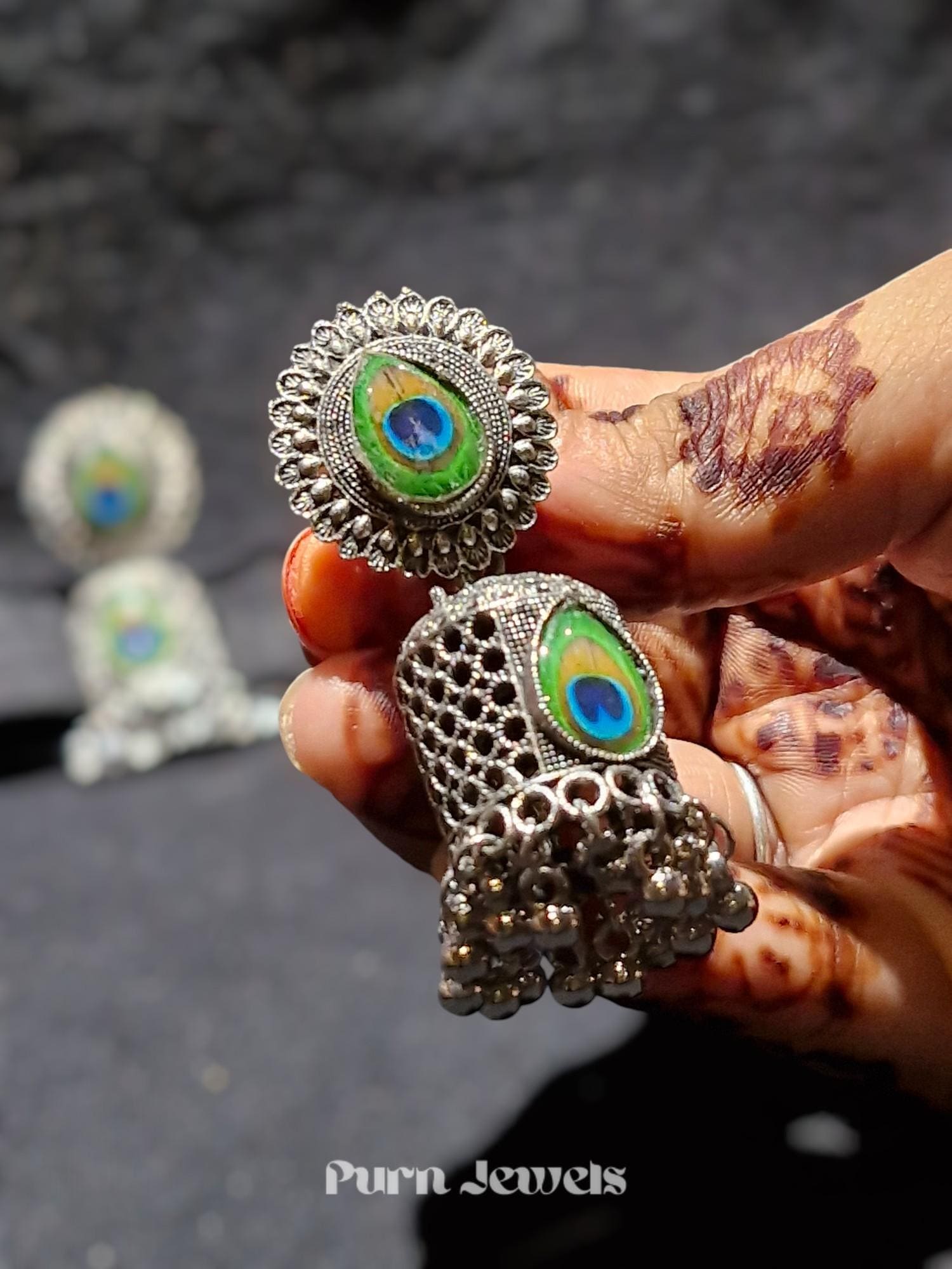 Udyati Morpankh Oxidised Earrings