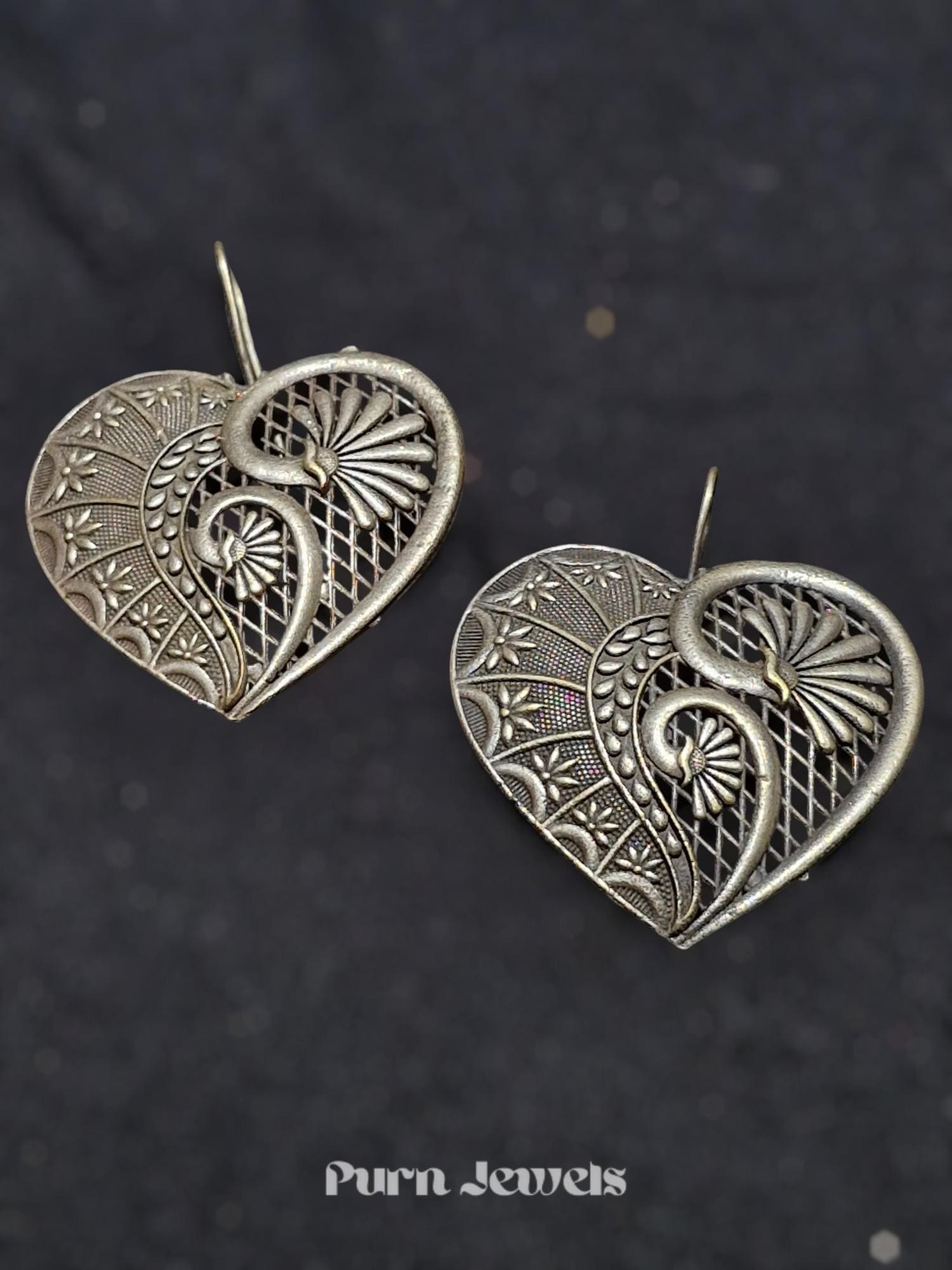 Sanaya Heart Oxidised Earrings