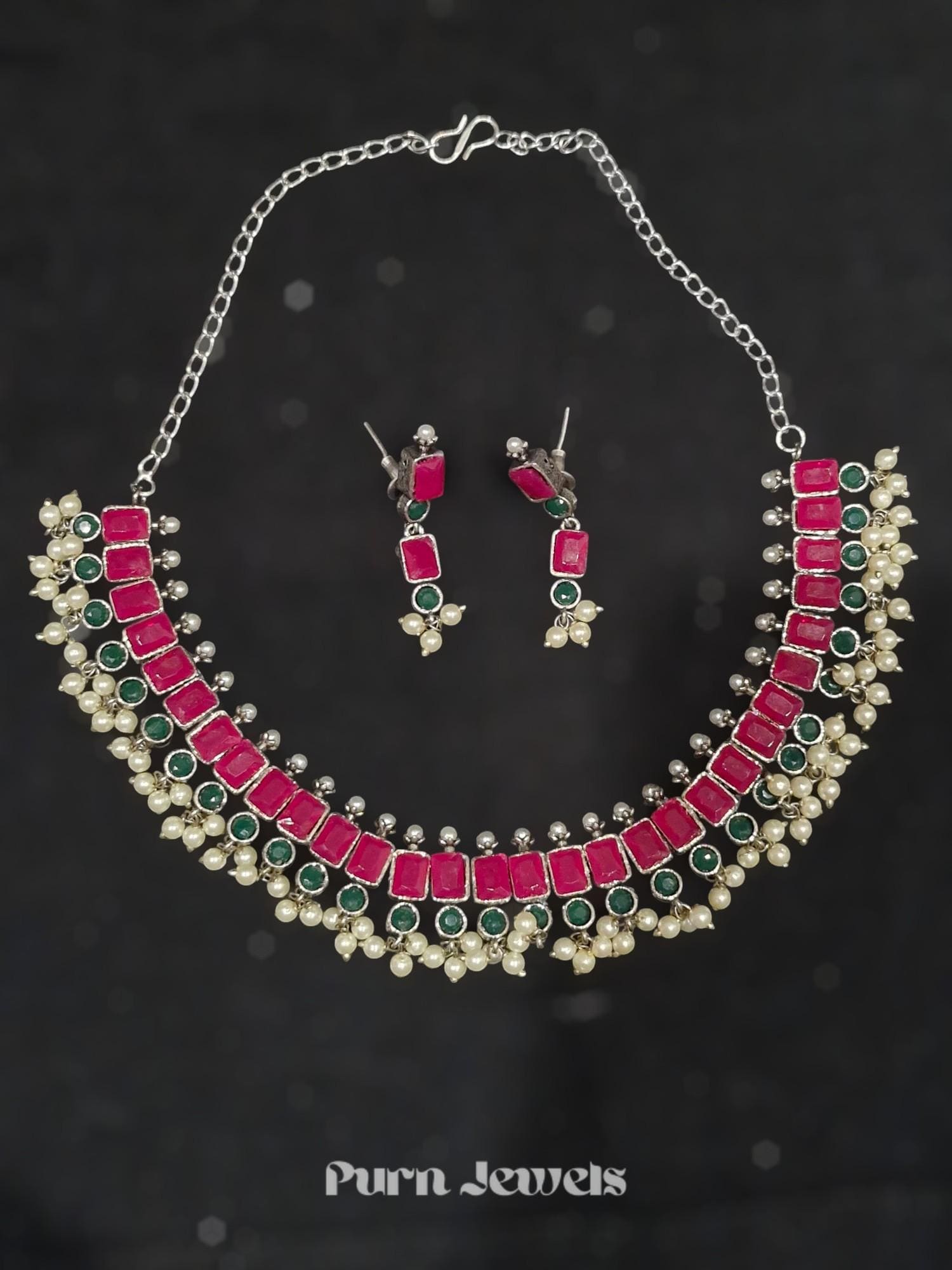 Kshiti Stone Studded Oxidised Necklace