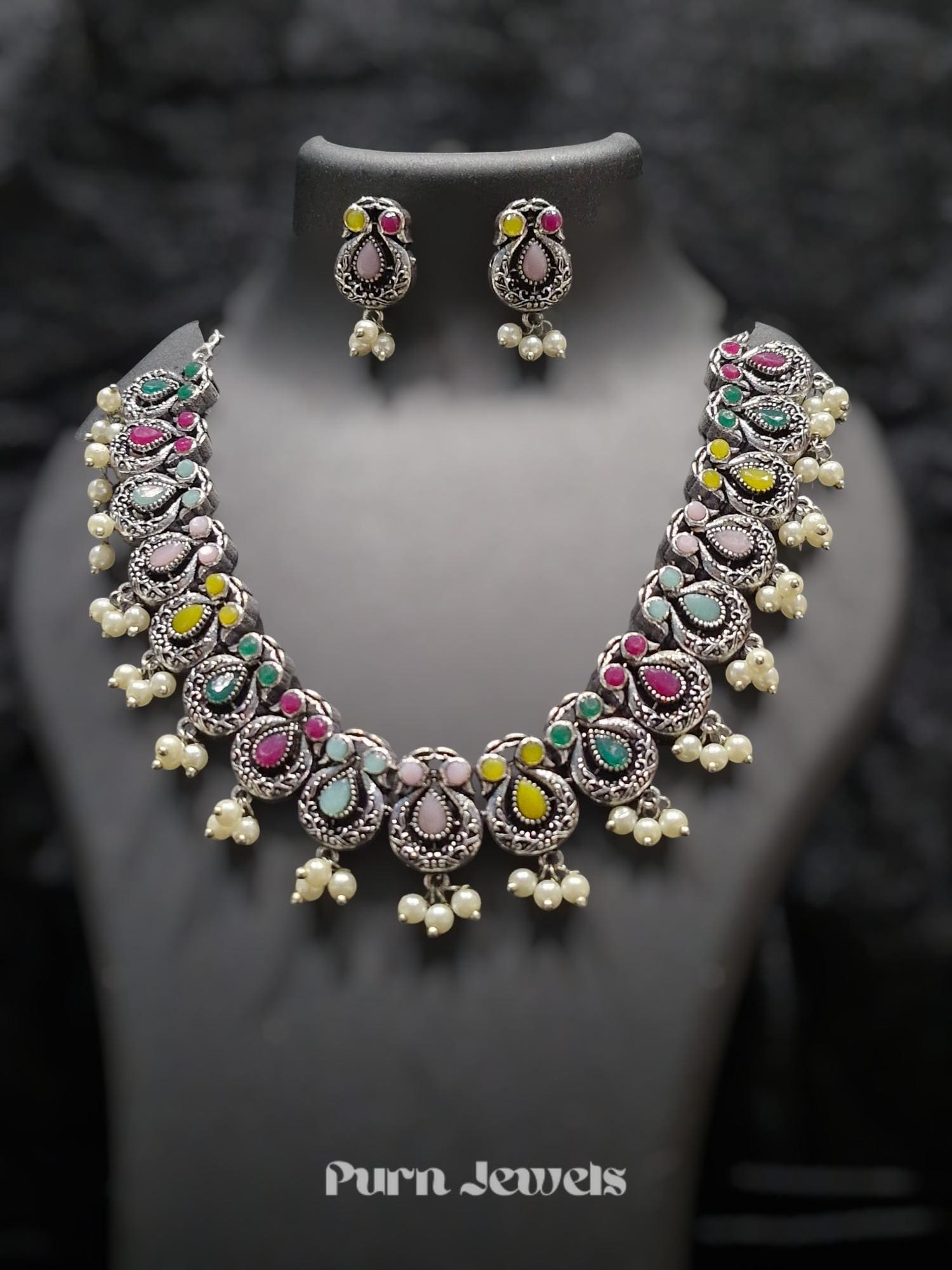 Vidhi Alloy Rhodium Jewellery Set