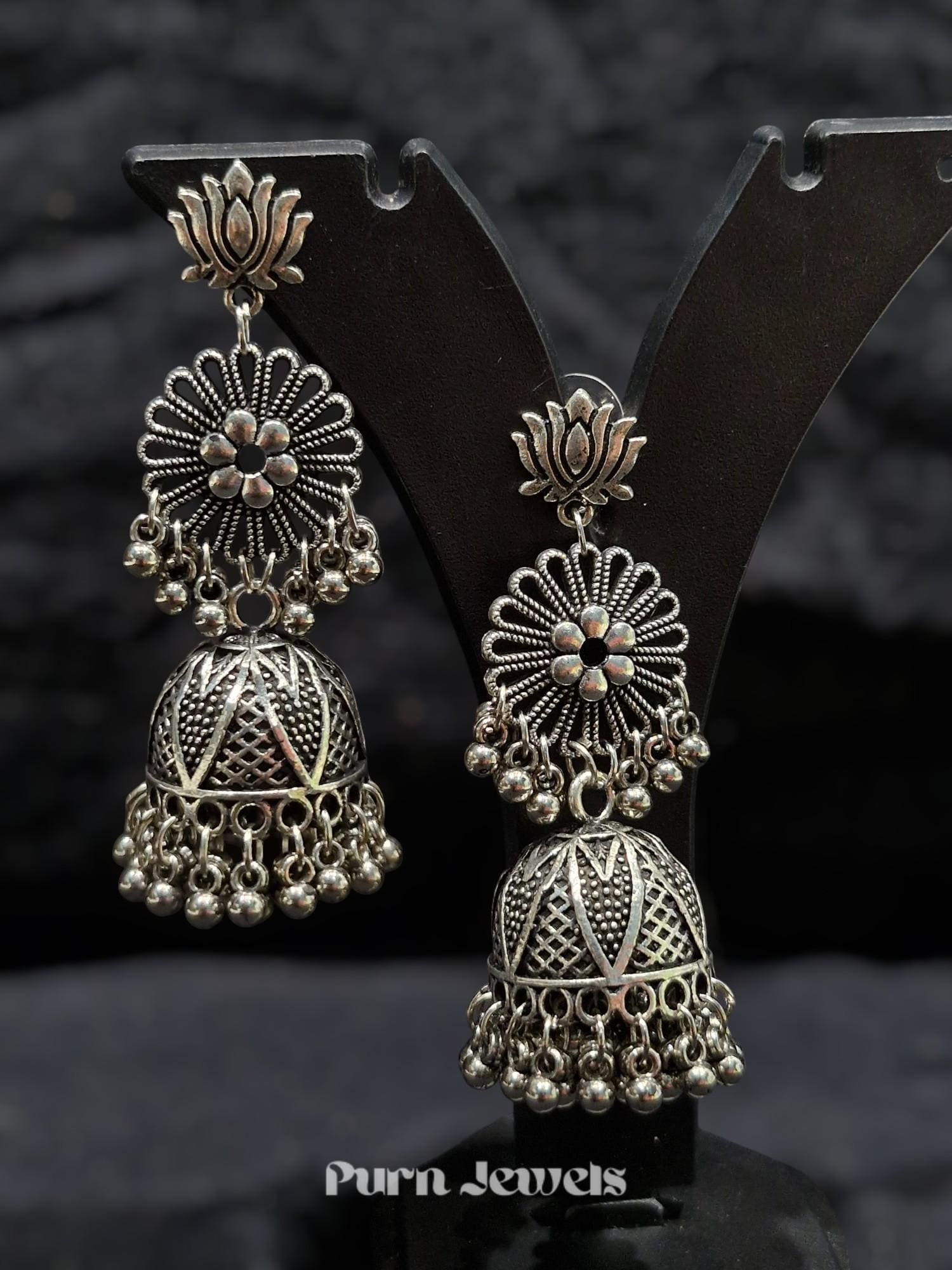 Kiara Lotus Oxidised Earrings