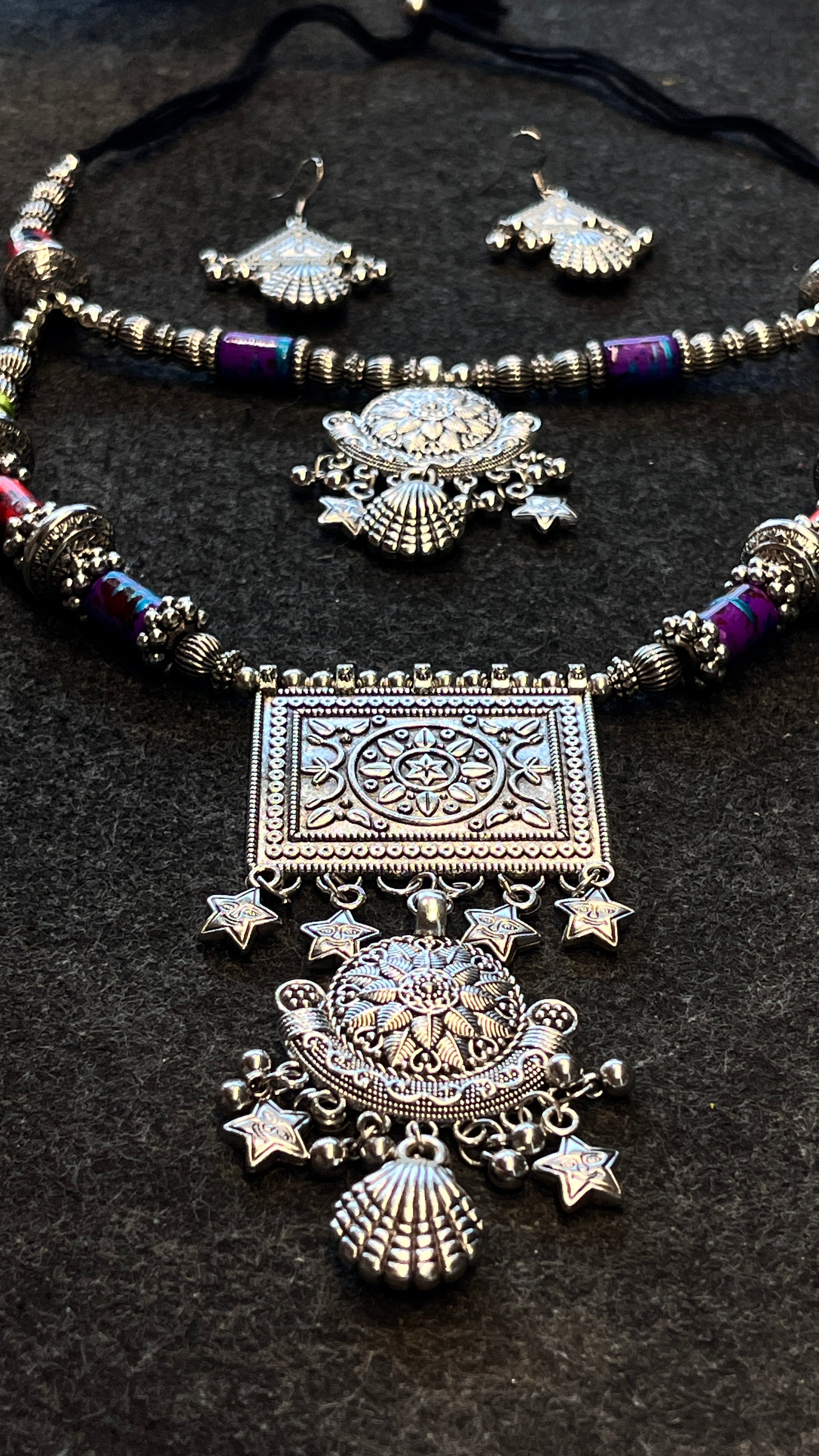 Vanya Gujarati Oxidised Jewellery Set with Earrings – Ethnic Navratri Look