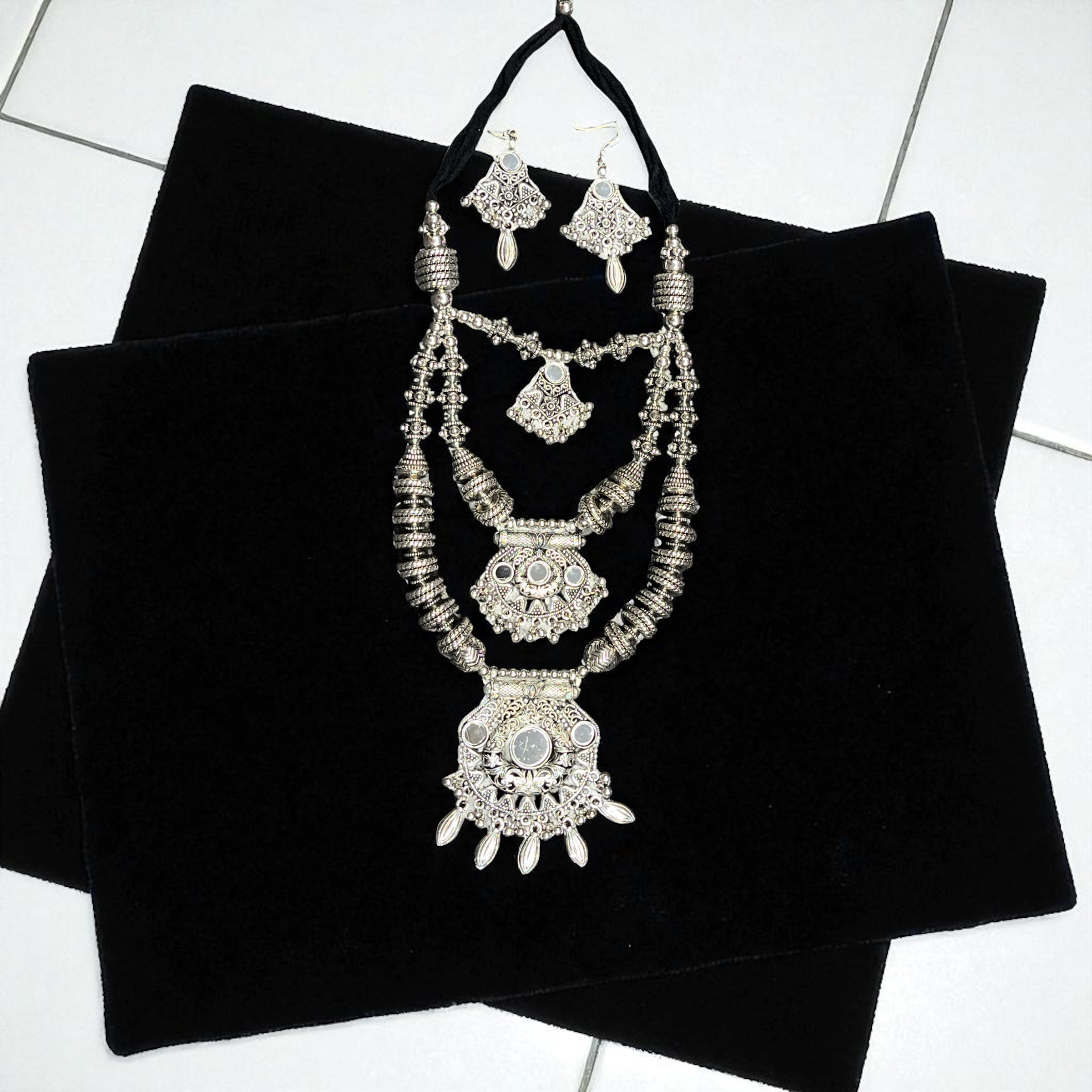 Pari Oxidised Traditional Jewellery triple layer Set – Navratri Garba Gujarati Ethnic Look