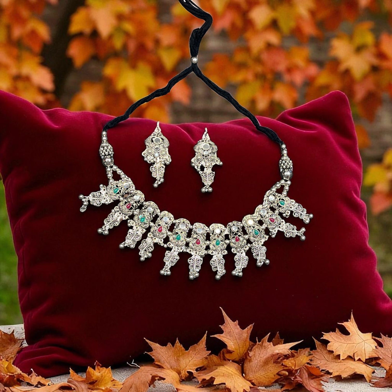 Anaya Navratri Special Oxidised Garba Jewellery Set – Gujarati Ethnic Earrings Combo