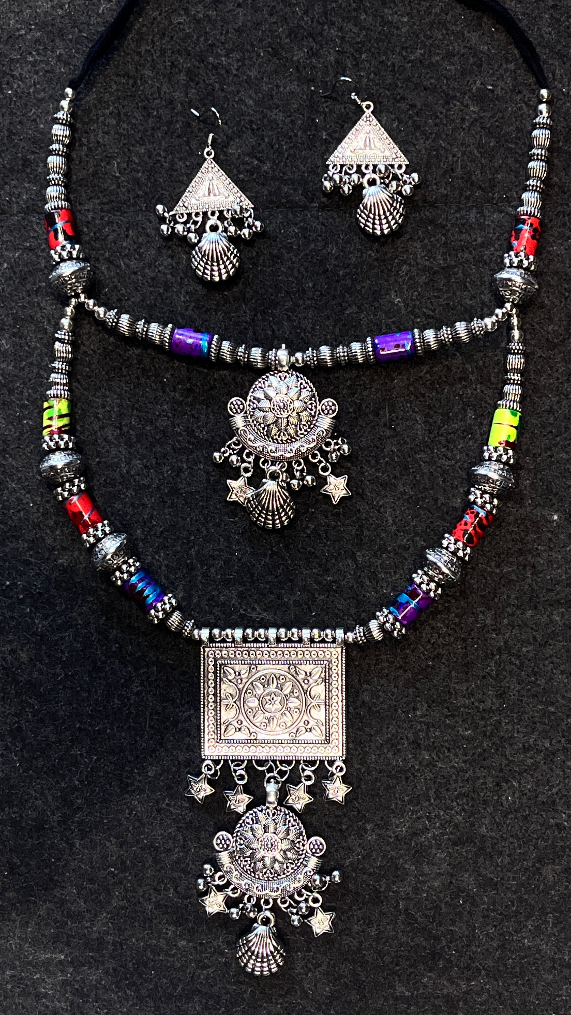 Vanya Gujarati Oxidised Jewellery Set with Earrings – Ethnic Navratri Look