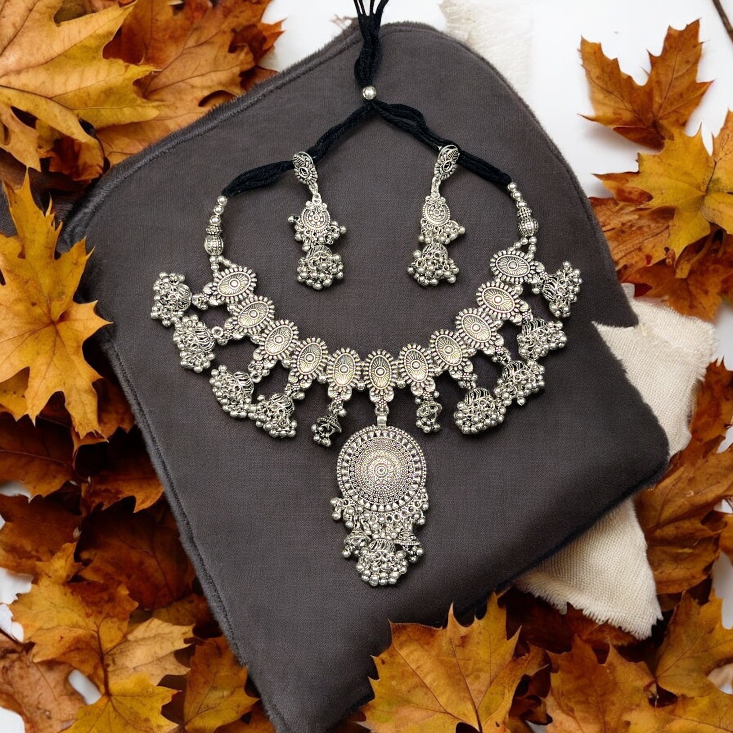 Pooja Oxidised Ethnic Garba Jewellery Set with Earrings – Gujarati Navratri Style