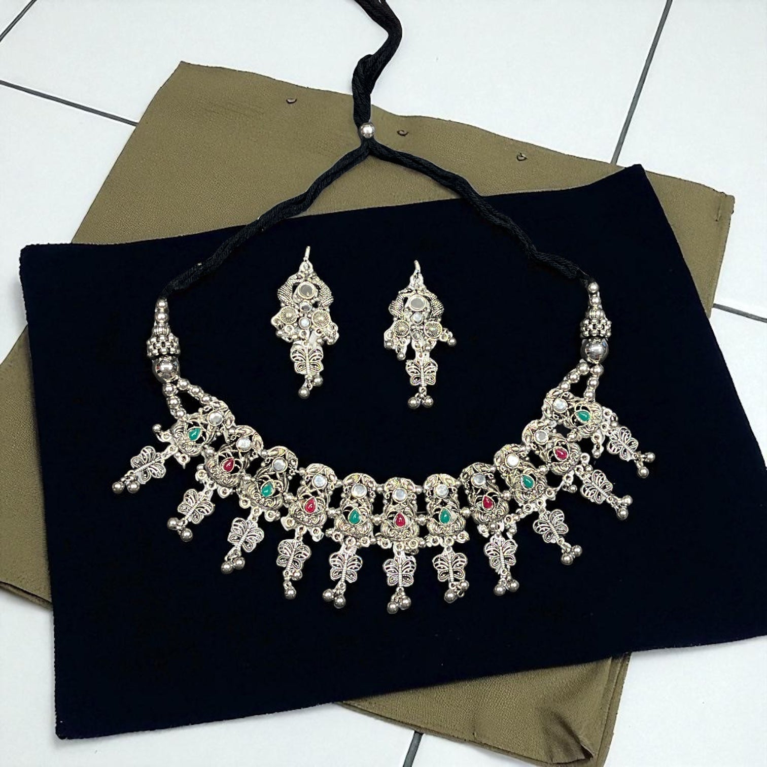 Anaya Navratri Special Oxidised Garba Jewellery Set – Gujarati Ethnic Earrings Combo