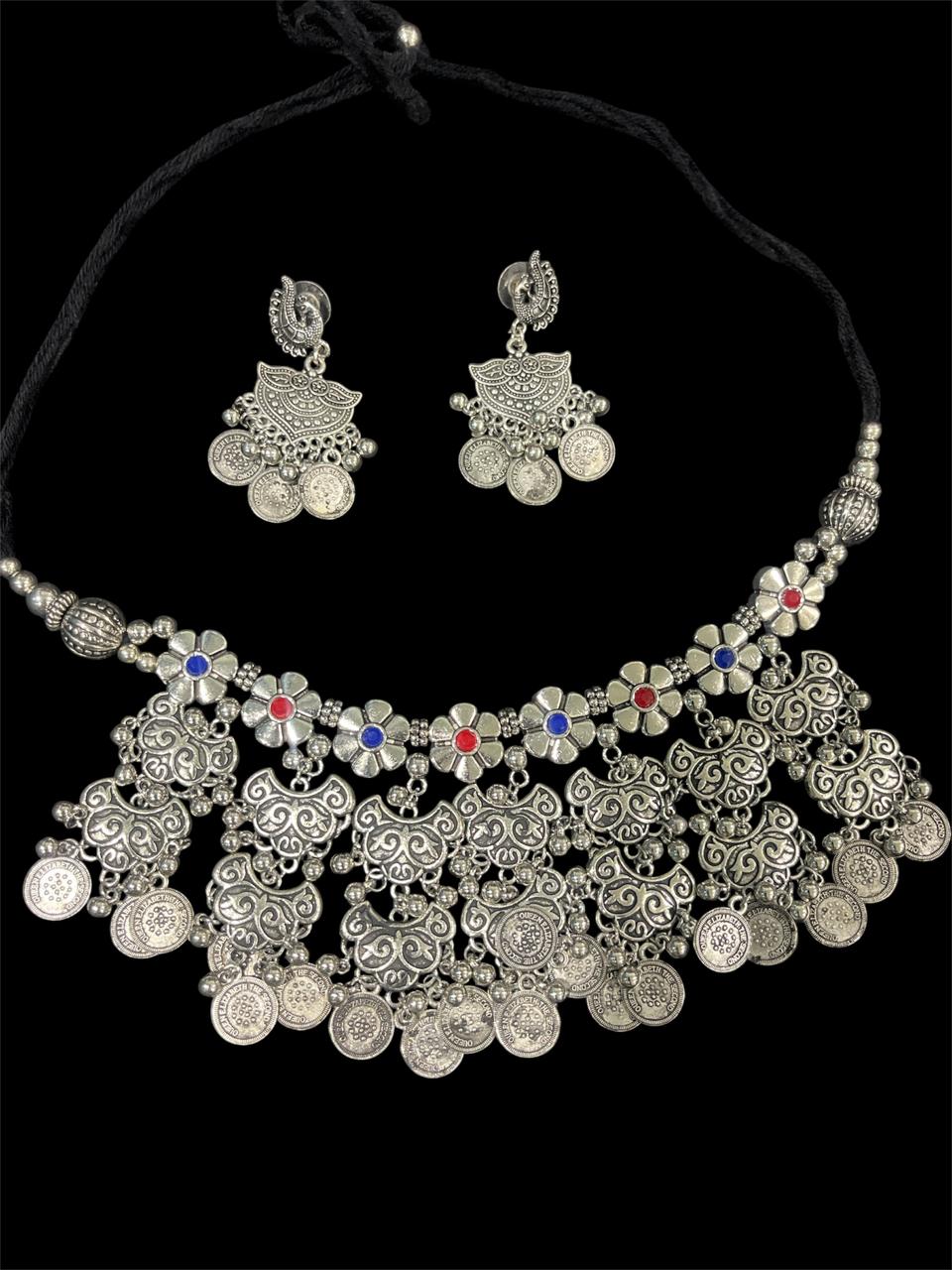 Kavya Oxidised Coin Necklace Set – Ethnic Tribal Coin Jewellery with Earrings