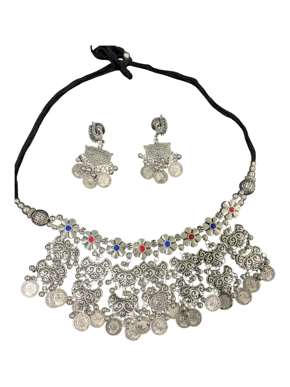 Kavya Oxidised Coin Necklace Set – Ethnic Tribal Coin Jewellery with Earrings