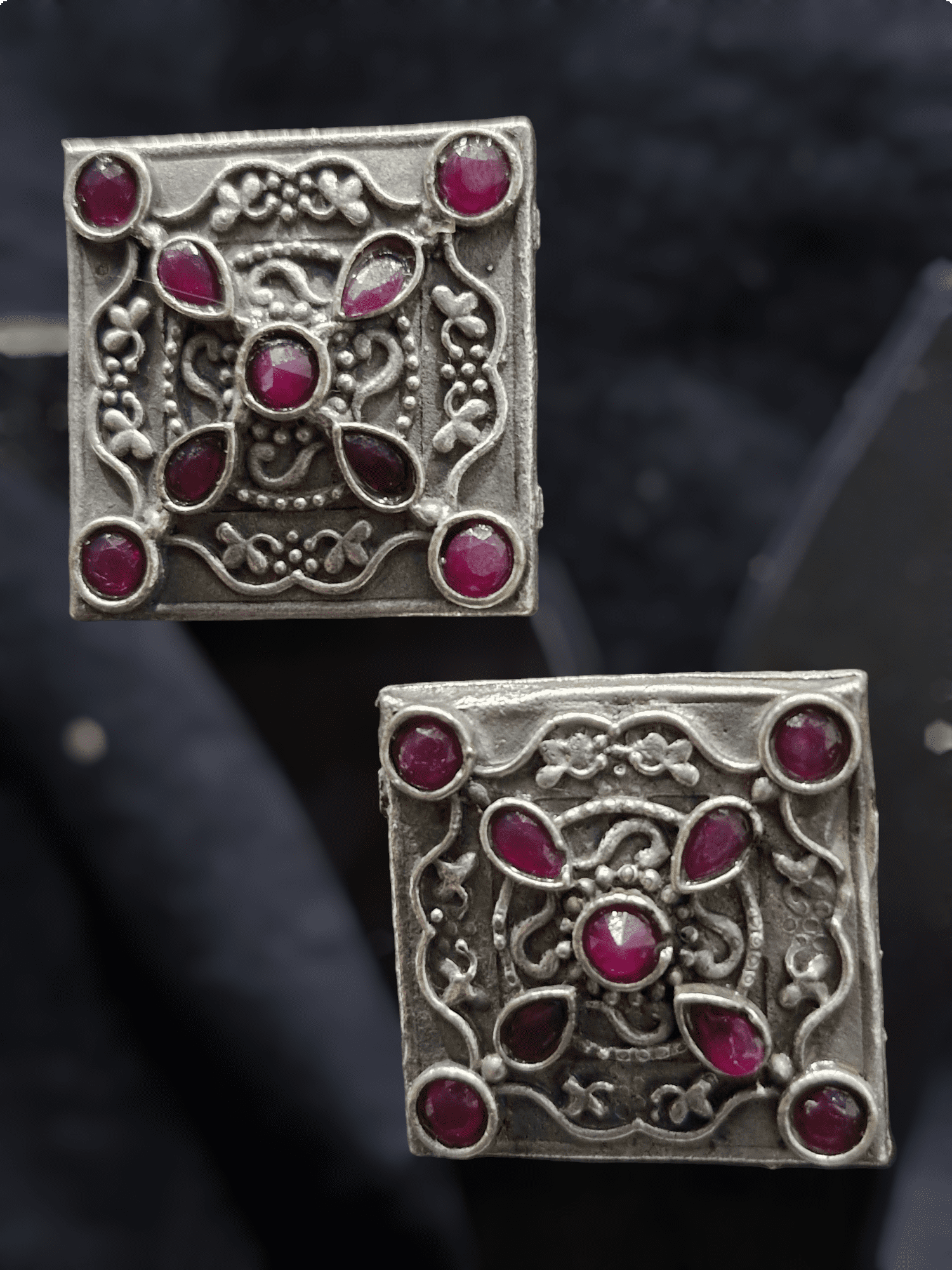 Dhriti Square Ruby Oxidised Earring