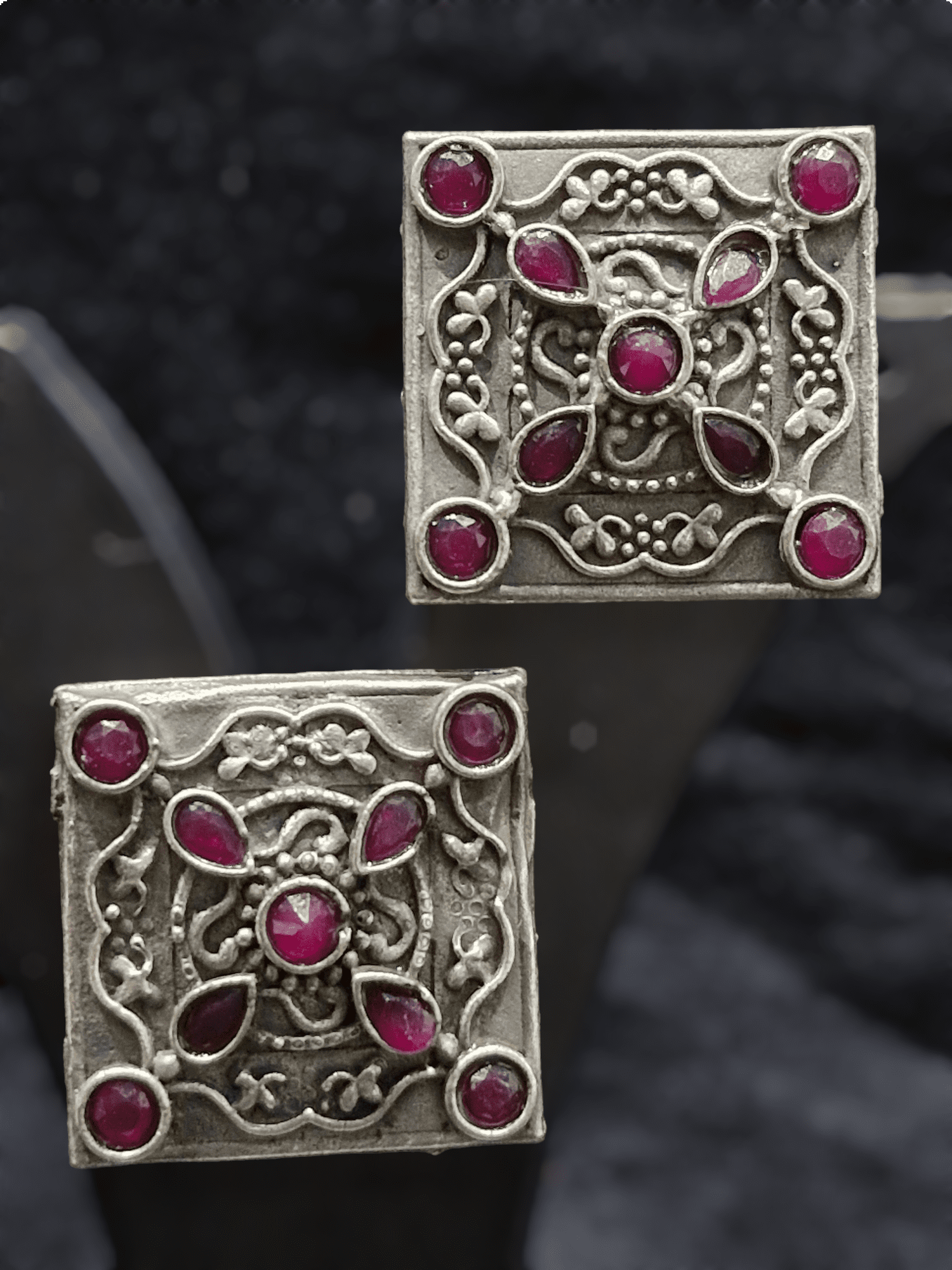 Dhriti Square Ruby Oxidised Earring