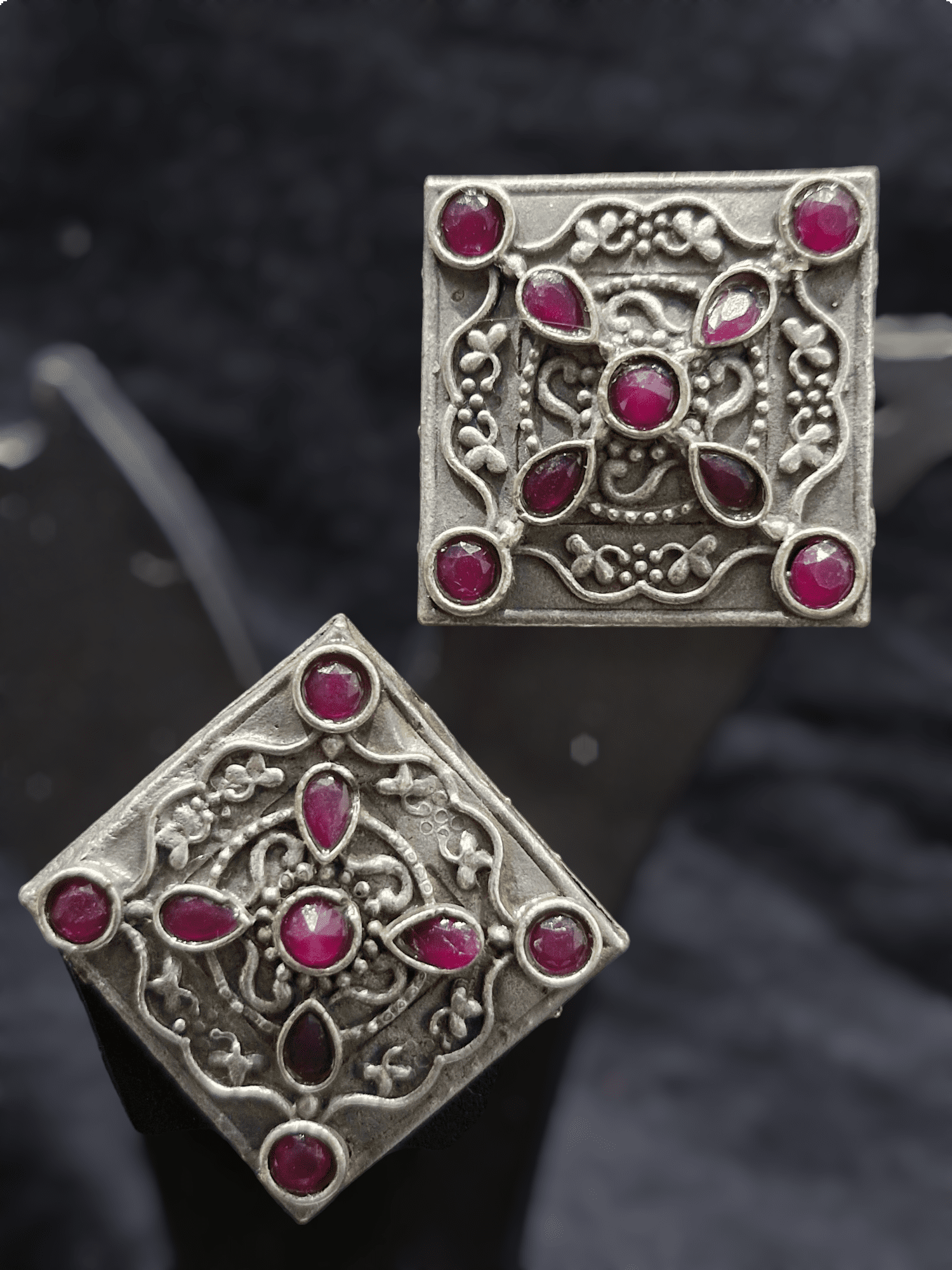 Dhriti Square Ruby Oxidised Earring