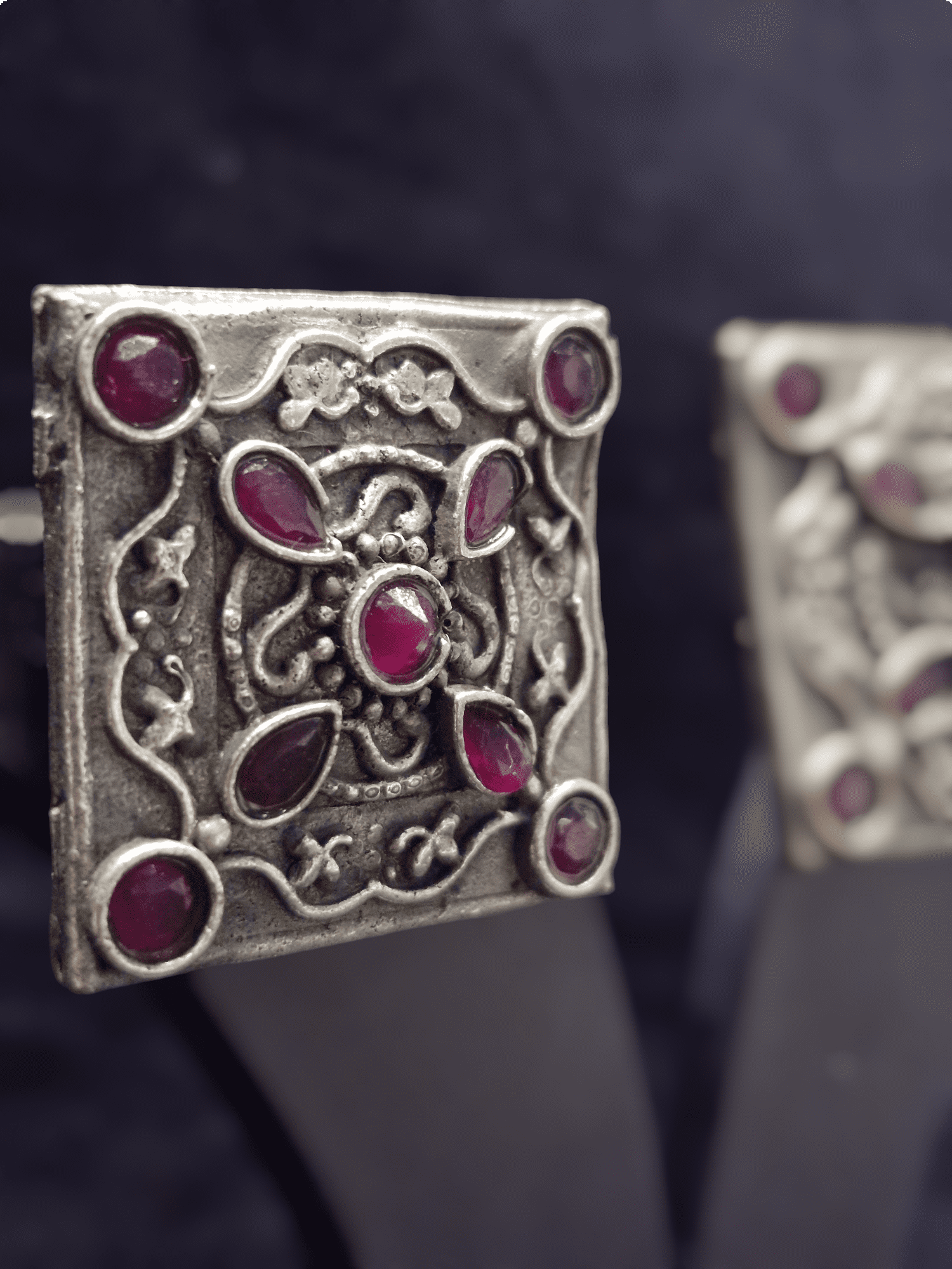 Dhriti Square Ruby Oxidised Earring