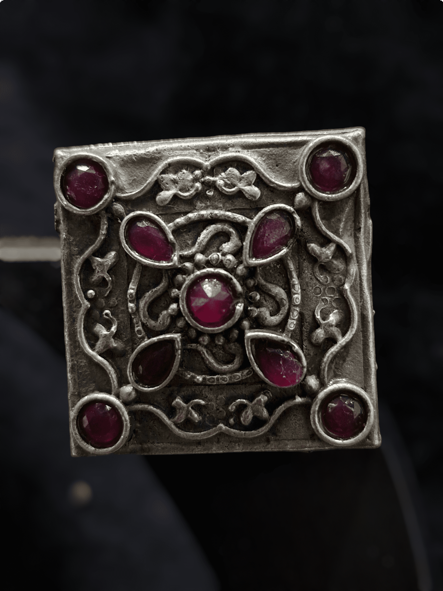 Dhriti Square Ruby Oxidised Earring