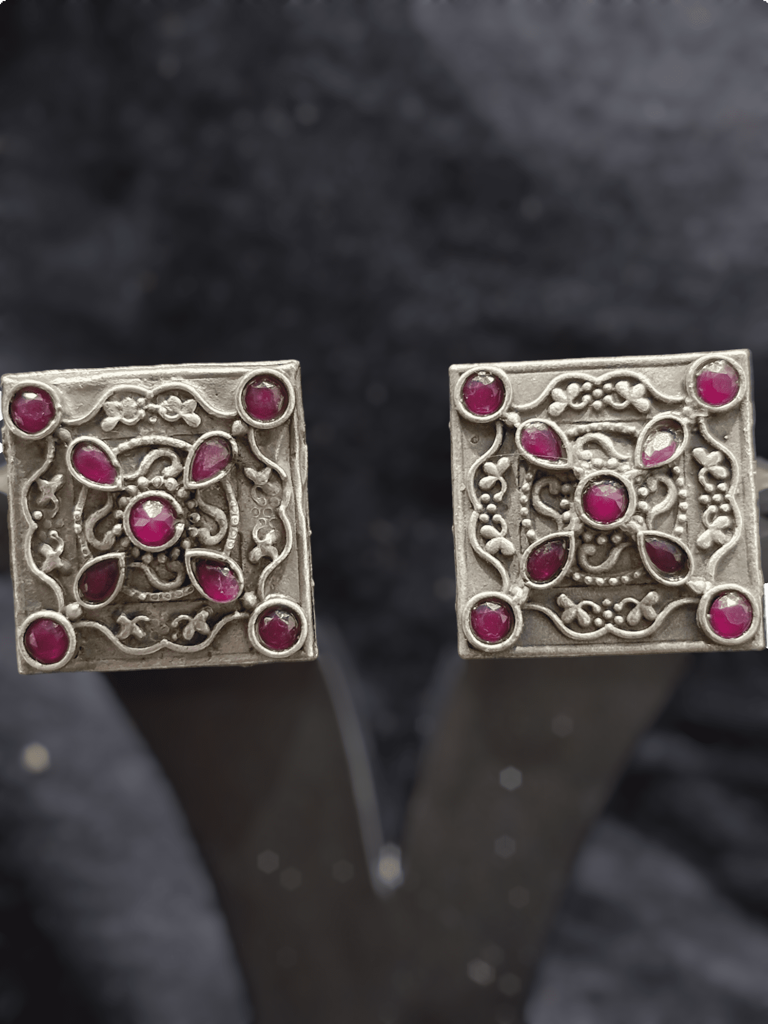 Dhriti Square Ruby Oxidised Earring