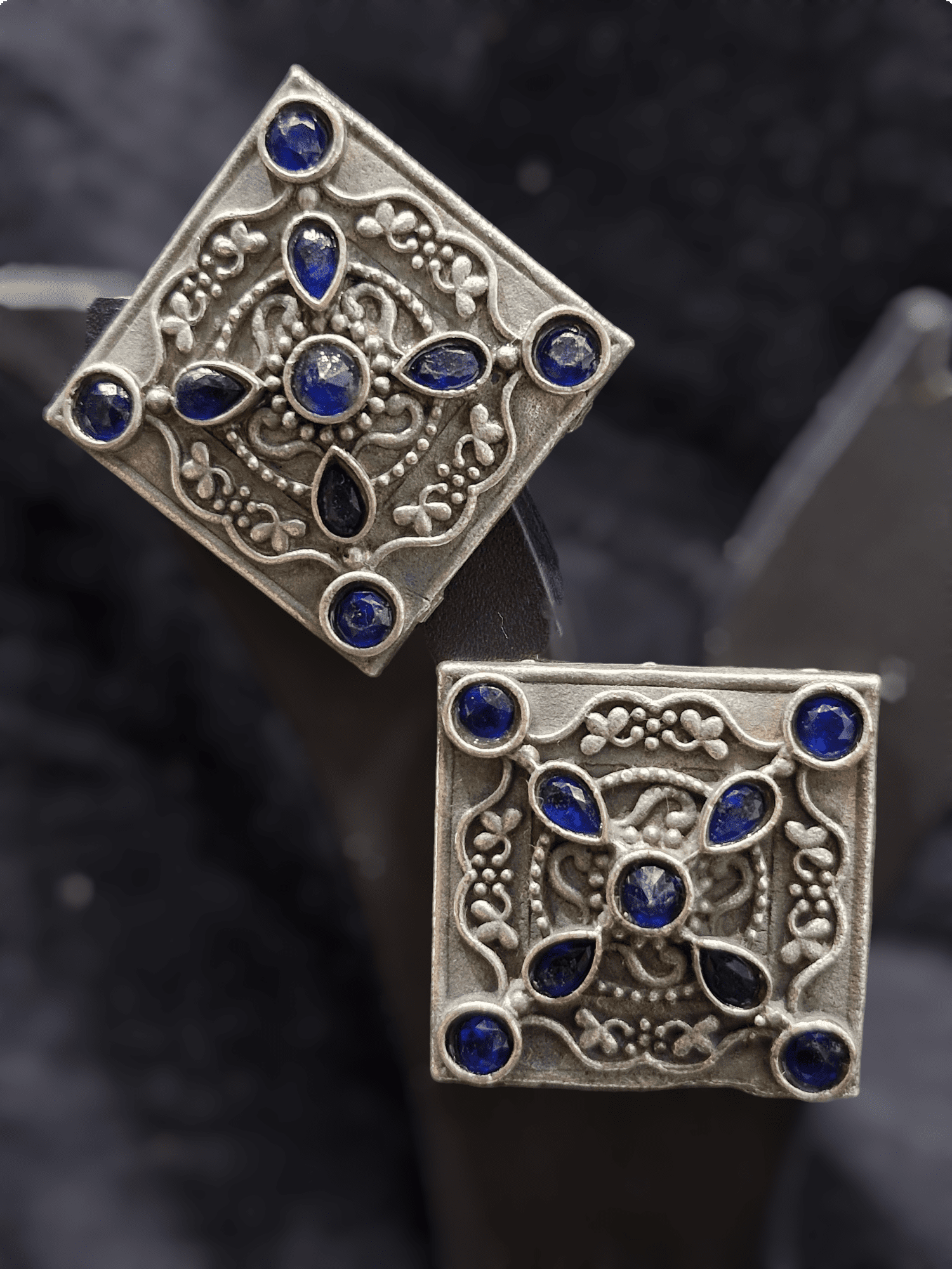 Dhriti Square Ruby Oxidised Earring