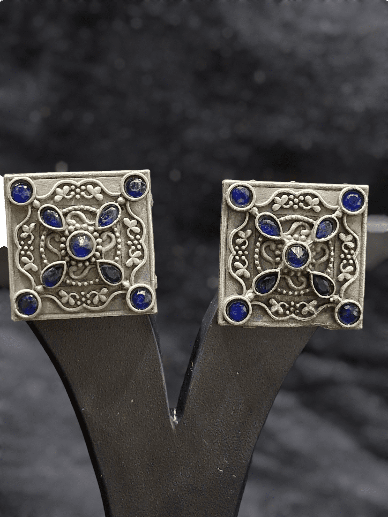 Dhriti Square Ruby Oxidised Earring