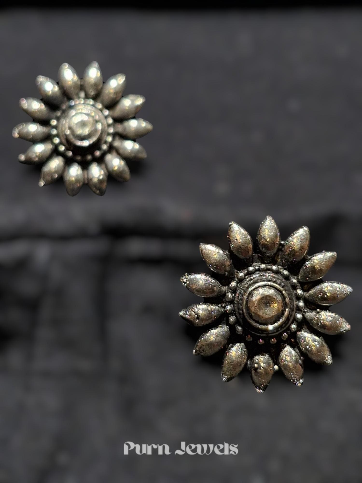 Sanshi Flower Oxidised Earrings