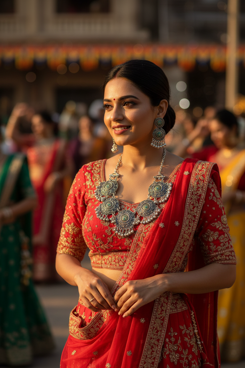 Mayuri Oxidised Peacock Navratri Set – Ethnic Oxidised Necklace with Earrings