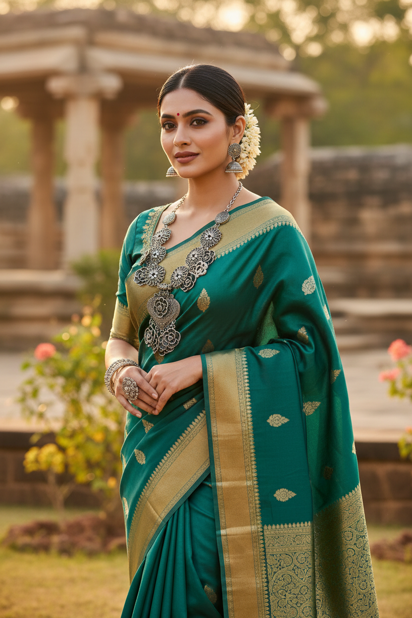 Roopa Oxidised Floral Necklace Set – Antique Silver Rose Jewellery with Earrings