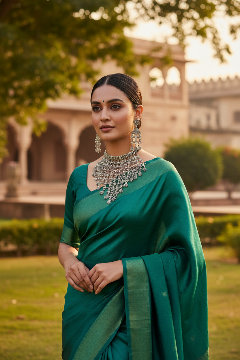 Meera Oxidised Floral Choker Necklace Set – Antique Silver Jewellery with Earrings