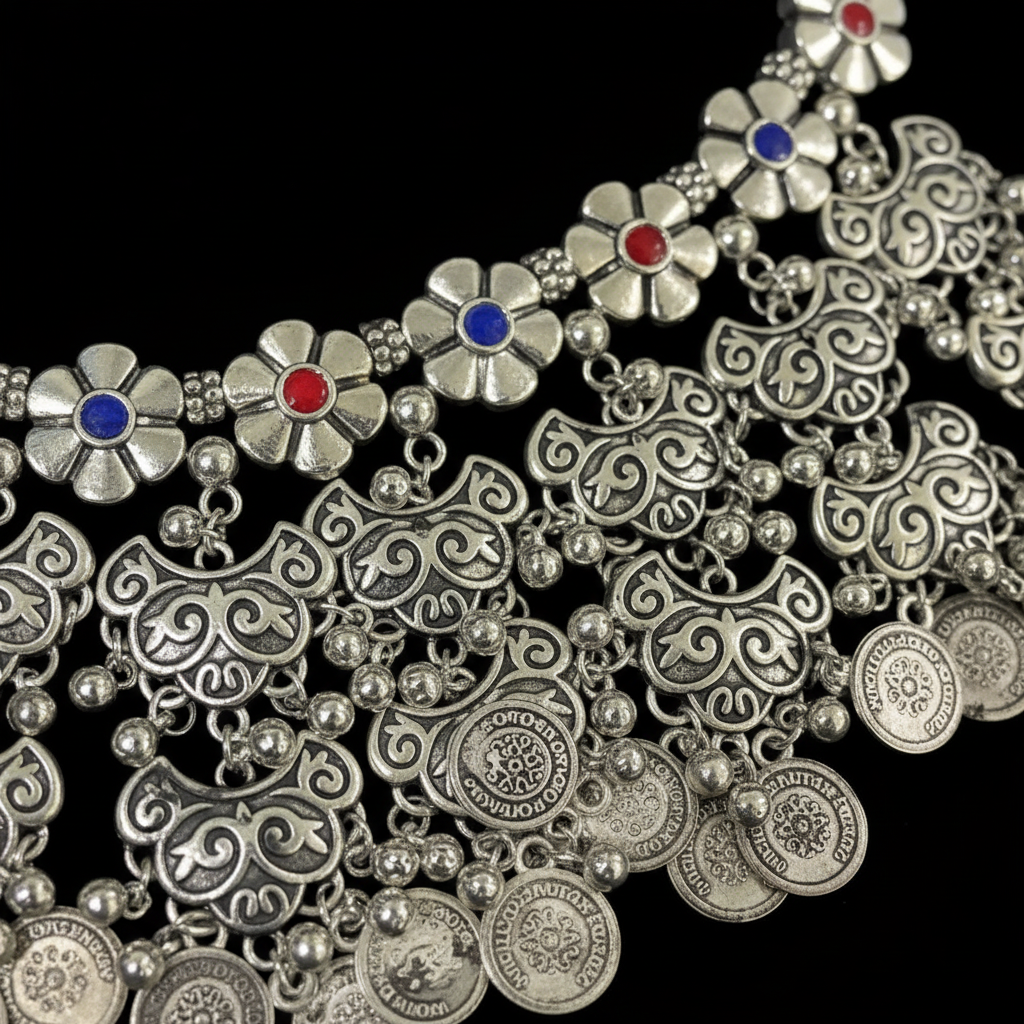 Kavya Oxidised Coin Necklace Set – Ethnic Tribal Coin Jewellery with Earrings
